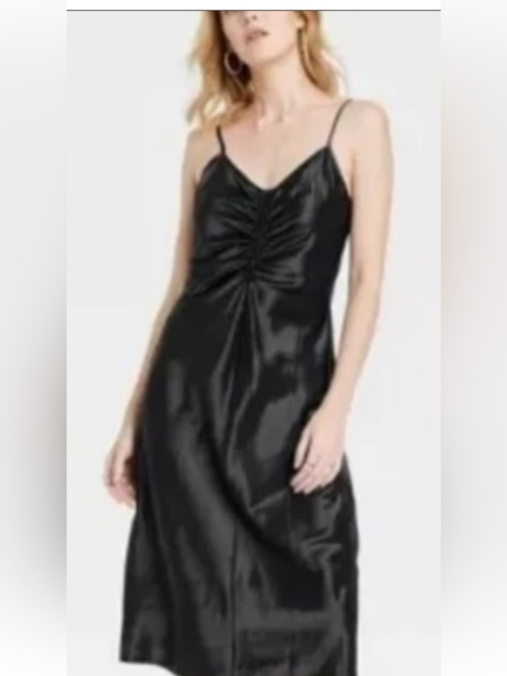 A NEW DAY Black Ruched Satin Slip Dress - Women size xs